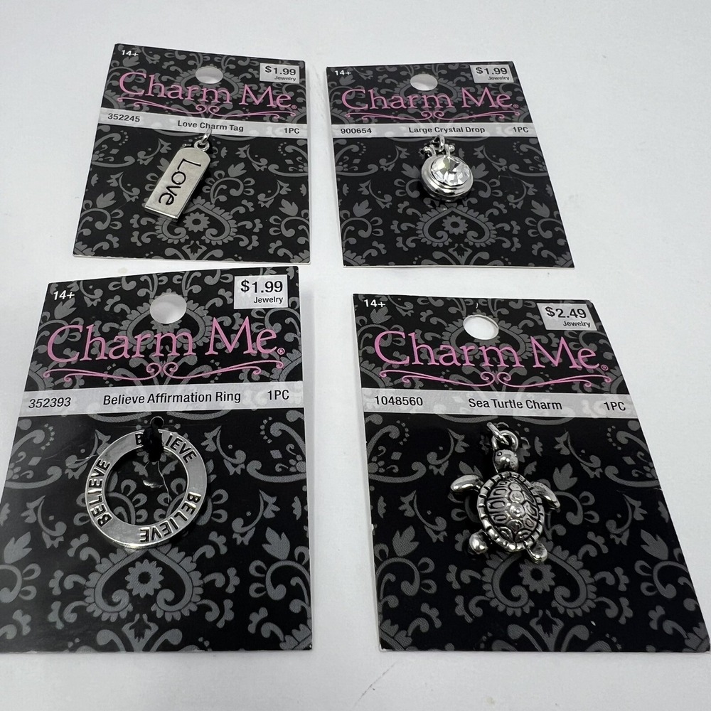 Charm Me Pendant Sea Turtle, Love, White Crystal & Believe Affirmation Lot Of 4.